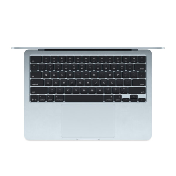 MacBook Air 13-inch (M4) in Sky Blue, keyboard view